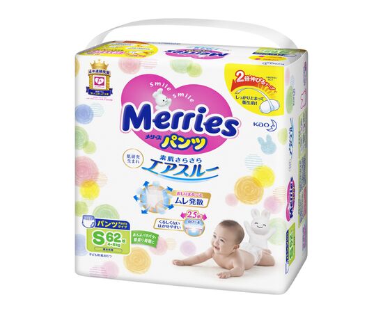 Подгузник Merries трусики для детей S 4-8 кг 62 шт (558871)