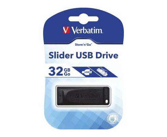 USB флеш накопитель Verbatim 32GB Slider Black USB 2.0 (98697), изображение 5 USB флеш накопитель Verbatim 32GB Slider Black USB 2.0 (98697), изображение 5