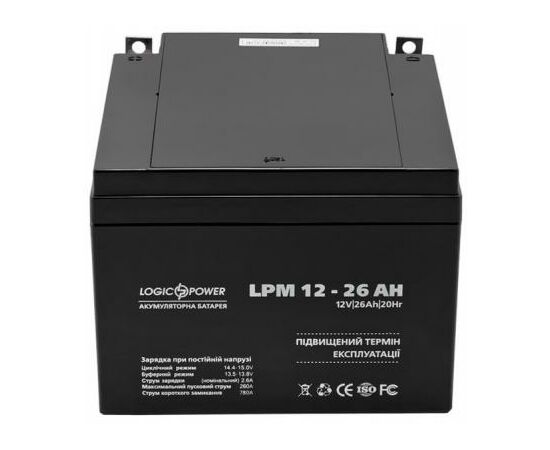 Батарея к ИБП LogicPower LPM 12В 26Ач (4134), изображение 4 Батарея к ИБП LogicPower LPM 12В 26Ач (4134), изображение 4