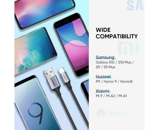 Дата кабель USB 2.0 AM to Type-C 1.0m US288 Aluminum Braid Black Ugreen (60126), зображення 4 Дата кабель USB 2.0 AM to Type-C 1.0m US288 Aluminum Braid Black Ugreen (60126), зображення 4