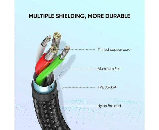 Дата кабель USB 2.0 AM to Type-C 1.0m US288 Aluminum Braid Black Ugreen (60126), зображення 6 Дата кабель USB 2.0 AM to Type-C 1.0m US288 Aluminum Braid Black Ugreen (60126), зображення 6