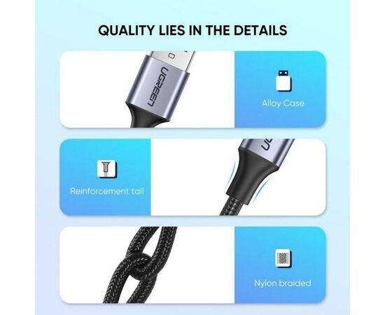 Дата кабель USB 2.0 AM to Type-C 1.0m US288 Aluminum Braid Black Ugreen (60126), зображення 7 Дата кабель USB 2.0 AM to Type-C 1.0m US288 Aluminum Braid Black Ugreen (60126), зображення 7