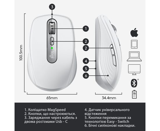 Мишка Logitech MX Anywhere 3 for Mac Pale Grey (910-005991), зображення 6 Мишка Logitech MX Anywhere 3 for Mac Pale Grey (910-005991), зображення 6