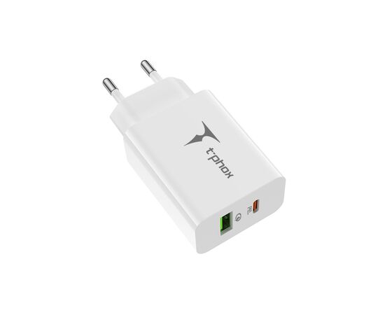 Зарядное устройство T-Phox Speedy 20W 2Ports Type-C+USB Charger (White) (Speedy 20W PD+USB), изображение 2 Зарядное устройство T-Phox Speedy 20W 2Ports Type-C+USB Charger (White) (Speedy 20W PD+USB), изображение 2