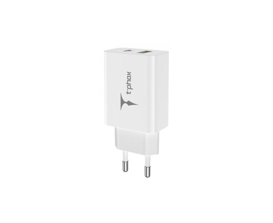 Зарядное устройство T-Phox Speedy 20W 2Ports Type-C+USB Charger (White) (Speedy 20W PD+USB), изображение 3 Зарядное устройство T-Phox Speedy 20W 2Ports Type-C+USB Charger (White) (Speedy 20W PD+USB), изображение 3