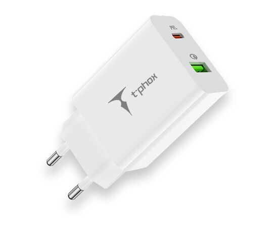 Зарядний пристрій T-Phox Speedy 20W 2Ports Type-C+USB Charger (White) (Speedy 20W PD+USB)