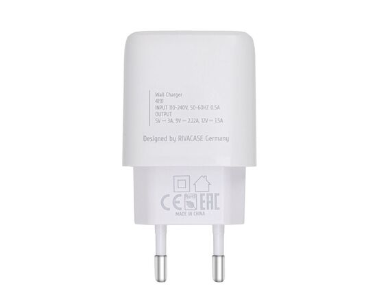 Зарядное устройство RivaCase 1 USB Type-C, PD 20W (PS4191 W00 (White)), изображение 3 Зарядное устройство RivaCase 1 USB Type-C, PD 20W (PS4191 W00 (White)), изображение 3