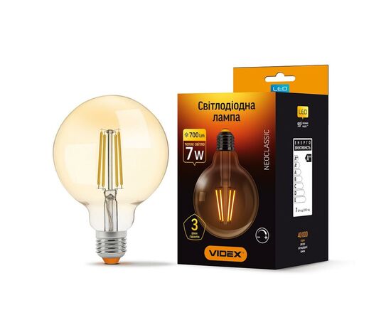 Лампочка Videx Filament G95FAD 7W E27 2200K 220V (VL-G95FAD-07272), изображение 2 Лампочка Videx Filament G95FAD 7W E27 2200K 220V (VL-G95FAD-07272), изображение 2