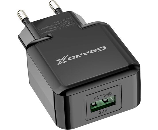 Зарядний пристрій Grand-X 1*USB, 2,1A, Black, + cable USB -> Lightning, Cu, 2.1А, 1m (CH03LTB), зображення 3 Зарядний пристрій Grand-X 1*USB, 2,1A, Black, + cable USB -> Lightning, Cu, 2.1А, 1m (CH03LTB), зображення 3
