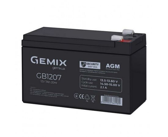 Батарея к ИБП Gemix GB 12В 7 Ач (GB1207), изображение 2 Батарея к ИБП Gemix GB 12В 7 Ач (GB1207), изображение 2