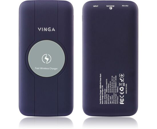 Батарея универсальная Vinga 10000 mAh Wireless QC3.0 PD soft touch purple (BTPB3510WLROP), изображение 6 Батарея универсальная Vinga 10000 mAh Wireless QC3.0 PD soft touch purple (BTPB3510WLROP), изображение 6