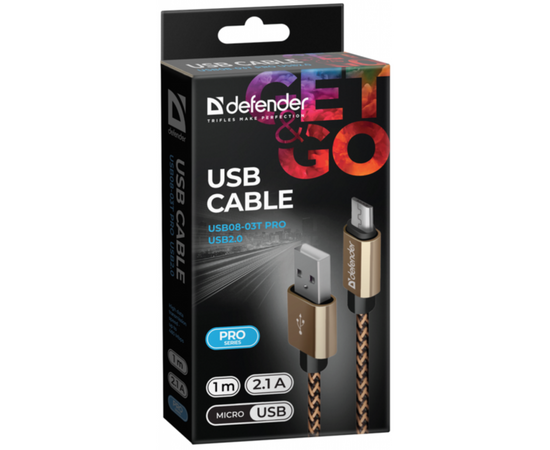 Дата кабель USB 2.0 AM to Micro 5P 1.0m USB08-03T gold Defender (87800), изображение 3 Дата кабель USB 2.0 AM to Micro 5P 1.0m USB08-03T gold Defender (87800), изображение 3
