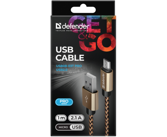 Дата кабель USB 2.0 AM to Micro 5P 1.0m USB08-03T gold Defender (87800), изображение 4 Дата кабель USB 2.0 AM to Micro 5P 1.0m USB08-03T gold Defender (87800), изображение 4