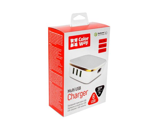 Зарядное устройство ColorWay 6USB (1QC3.0 + 5 AUTO ID) 7A (35W) white (CW-CHS019Q-WT), изображение 9 Зарядное устройство ColorWay 6USB (1QC3.0 + 5 AUTO ID) 7A (35W) white (CW-CHS019Q-WT), изображение 9