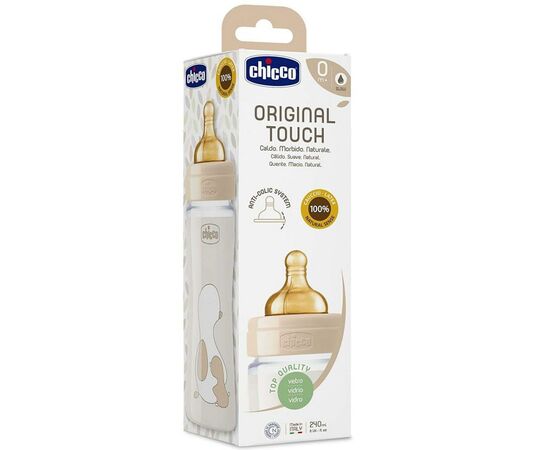 Бутылочка для кормления Chicco стеклянная Original Touch с латекс. соской 0м+ 240 мл Беж (27720.30), изображение 2 Бутылочка для кормления Chicco стеклянная Original Touch с латекс. соской 0м+ 240 мл Беж (27720.30), изображение 2