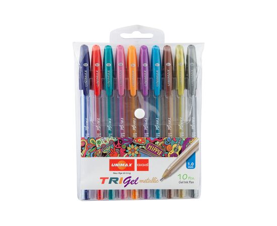 Ручка гелевая Unimax набор Trigel Metallic, ассорти цветов металлик 1 мм, 10 шт (UX-141), изображение 3 Ручка гелевая Unimax набор Trigel Metallic, ассорти цветов металлик 1 мм, 10 шт (UX-141), изображение 3