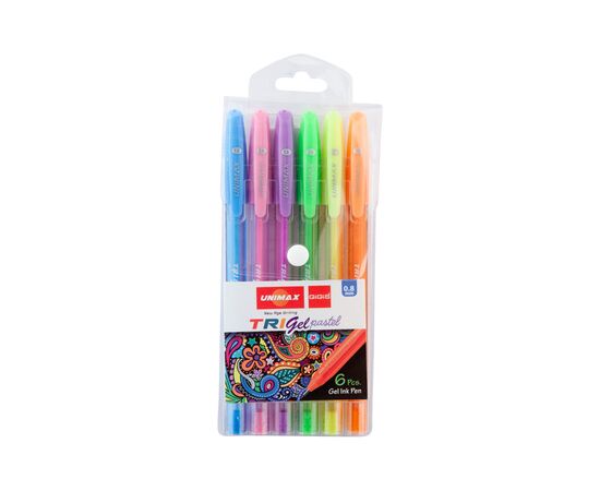 Ручка гелевая Unimax набор Trigel Pastel, ассорти пастельных цветов 0.8 мм, 6 шт (UX-144), изображение 3 Ручка гелевая Unimax набор Trigel Pastel, ассорти пастельных цветов 0.8 мм, 6 шт (UX-144), изображение 3