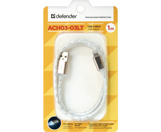 Дата кабель USB 2.0 AM to Lightning 1.0m ACH03-03LT GrayLED backlight Defender (87550), изображение 3 Дата кабель USB 2.0 AM to Lightning 1.0m ACH03-03LT GrayLED backlight Defender (87550), изображение 3