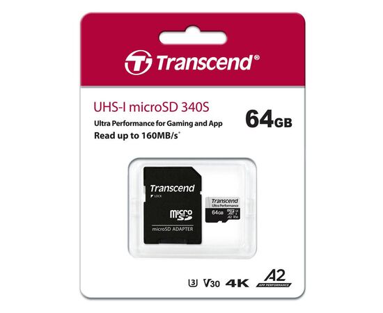 Карта памяти Transcend 64GB microSDXC class 10 UHS-I U3 A2 (TS64GUSD340S), изображение 3 Карта памяти Transcend 64GB microSDXC class 10 UHS-I U3 A2 (TS64GUSD340S), изображение 3