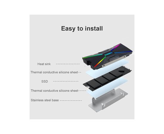 Радіатор охолодження Xilence M2SSD Cooler ARGB M2SSD.B.ARGB (XC401), зображення 7 Радіатор охолодження Xilence M2SSD Cooler ARGB M2SSD.B.ARGB (XC401), зображення 7