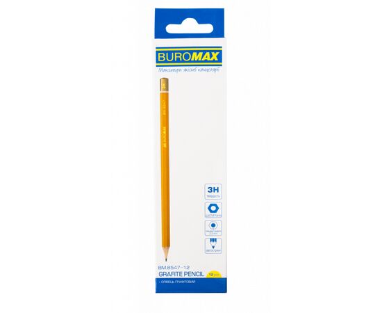 Карандаш графитный Buromax Professional 3H без резинки Желтый (BM.8547-12), изображение 2