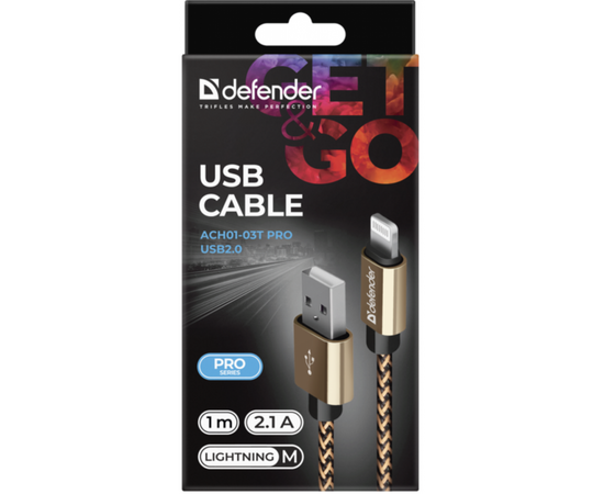 Дата кабель USB 2.0 AM to Lightning 1.0m gold Defender (87806), изображение 3 Дата кабель USB 2.0 AM to Lightning 1.0m gold Defender (87806), изображение 3