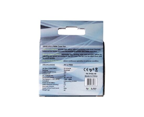 Кулер для корпуса Gelid Solutions IPX 6 PWM (FN-IPX06-40), изображение 4 Кулер для корпуса Gelid Solutions IPX 6 PWM (FN-IPX06-40), изображение 4