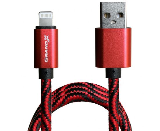 Дата кабель USB 2.0 AM to Lightning 1.0m Red/Black Grand-X (FL05RB), изображение 2 Дата кабель USB 2.0 AM to Lightning 1.0m Red/Black Grand-X (FL05RB), изображение 2