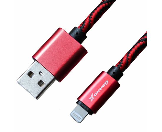 Дата кабель USB 2.0 AM to Lightning 1.0m Red/Black Grand-X (FL05RB)