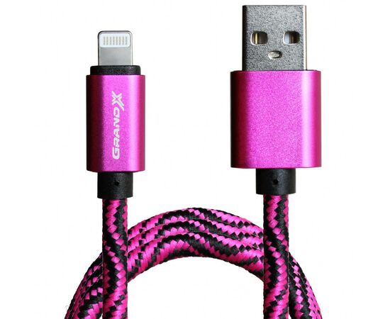 Дата кабель USB 2.0 AM to Lightning 1.0m Rose/Black Grand-X (FL05RSB), изображение 2