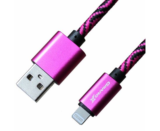 Дата кабель USB 2.0 AM to Lightning 1.0m Rose/Black Grand-X (FL05RSB)