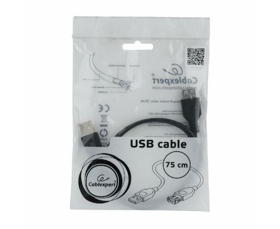 Дата кабель USB 2.0 AM/AF 0.75m Cablexpert (CC-USB2-AMAF-75CM/300-BK), изображение 4 Дата кабель USB 2.0 AM/AF 0.75m Cablexpert (CC-USB2-AMAF-75CM/300-BK), изображение 4