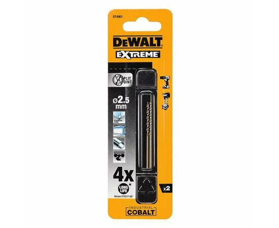 Сверло DeWALT EXTREME INDUSTRIAL COBALT HSS-CO, 2.5 х 57 х 30 мм, 2 шт (DT4901), изображение 3 Сверло DeWALT EXTREME INDUSTRIAL COBALT HSS-CO, 2.5 х 57 х 30 мм, 2 шт (DT4901), изображение 3
