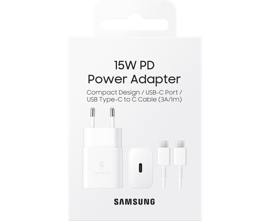 Зарядний пристрій Samsung 15W Power Adapter (w C to C Cable) White (EP-T1510XWEGRU), зображення 5 Зарядний пристрій Samsung 15W Power Adapter (w C to C Cable) White (EP-T1510XWEGRU), зображення 5