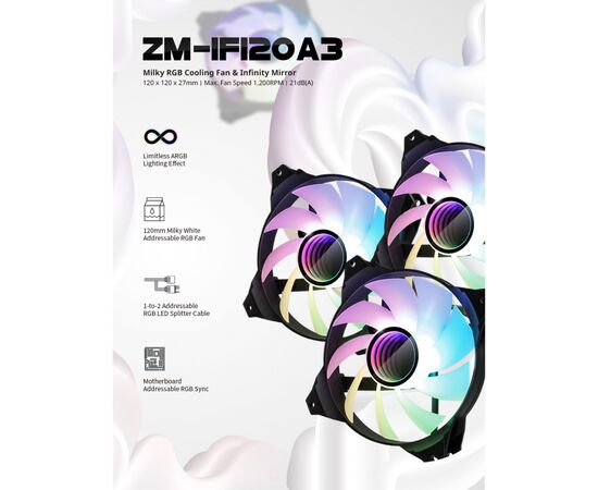 Кулер до корпусу Zalman Infinity Mirror ARGB (ZM-IF120A3), зображення 7 Кулер до корпусу Zalman Infinity Mirror ARGB (ZM-IF120A3), зображення 7