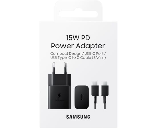 Зарядний пристрій Samsung 15W Power Adapter (w C to C Cable) Black (EP-T1510XBEGRU), зображення 5 Зарядний пристрій Samsung 15W Power Adapter (w C to C Cable) Black (EP-T1510XBEGRU), зображення 5