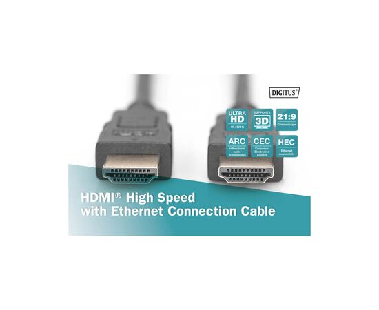 Кабель мультимедийный HDMI to HDMI 1.0m UHD 4K Digitus (AK-330107-010-S), изображение 3