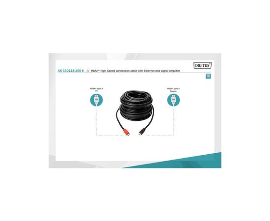 Кабель мультимедийный HDMI to HDMI 10.0m UHD 4K Amplifier Digitus (AK-330118-100-S), изображение 5 Кабель мультимедийный HDMI to HDMI 10.0m UHD 4K Amplifier Digitus (AK-330118-100-S), изображение 5