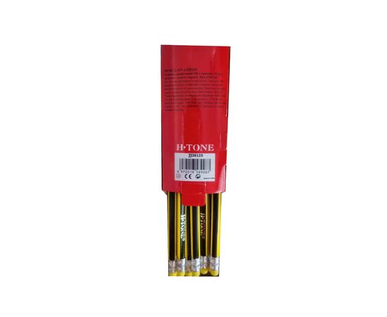 Карандаш графитный H-Tone НВ, трехгранный, с резинкой, желтый с черным, уп.12 шт (PENCIL-HT-JJ30129), изображение 2 Карандаш графитный H-Tone НВ, трехгранный, с резинкой, желтый с черным, уп.12 шт (PENCIL-HT-JJ30129), изображение 2