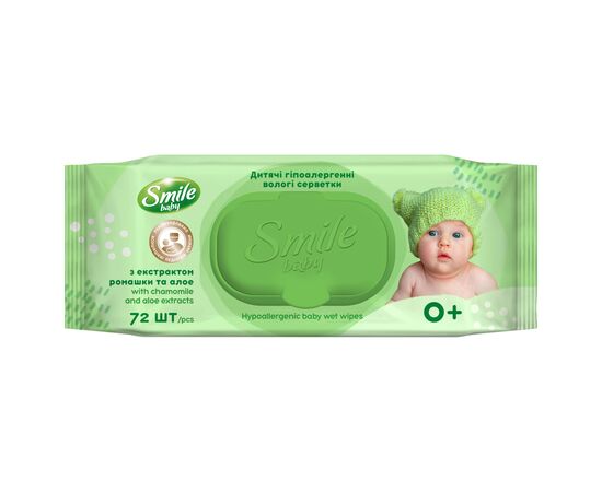 Детские влажные салфетки Smile baby Экстракт ромашки и алоэ (с клапаном) 72шт (42106418)