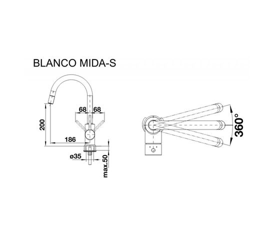 Смеситель Blanco MIDA-S ХРОМ (521454), изображение 2 Смеситель Blanco MIDA-S ХРОМ (521454), изображение 2