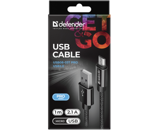 Дата кабель USB 2.0 AM to Micro 5P 1.0m USB08-03T PRO black Defender (87802), изображение 4 Дата кабель USB 2.0 AM to Micro 5P 1.0m USB08-03T PRO black Defender (87802), изображение 4