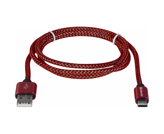 Дата кабель USB 2.0 AM to Type-C 1.0m USB09-03T PRO red Defender (87813), изображение 2 Дата кабель USB 2.0 AM to Type-C 1.0m USB09-03T PRO red Defender (87813), изображение 2