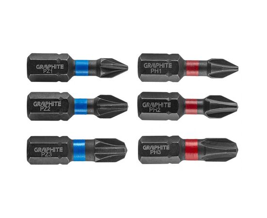 Набір біт Graphite ударних PH1 / 2/3, PZ1/2/3 x 25 мм, 6 шт. (56H540)