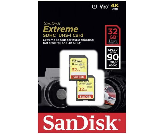 Карта памяти SanDisk 32GB SDHC class 10 V30 UHS-I U3 Extreme 2-pack (SDSDXVE-032G-GNCI2), изображение 3 Карта памяти SanDisk 32GB SDHC class 10 V30 UHS-I U3 Extreme 2-pack (SDSDXVE-032G-GNCI2), изображение 3