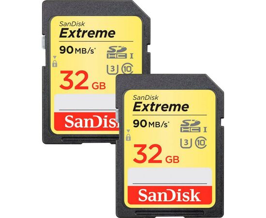 Карта памяти SanDisk 32GB SDHC class 10 V30 UHS-I U3 Extreme 2-pack (SDSDXVE-032G-GNCI2)