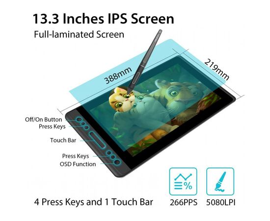 Планшет-монітор Huion Kamvas 13 (GS1331), зображення 3 Планшет-монітор Huion Kamvas 13 (GS1331), зображення 3