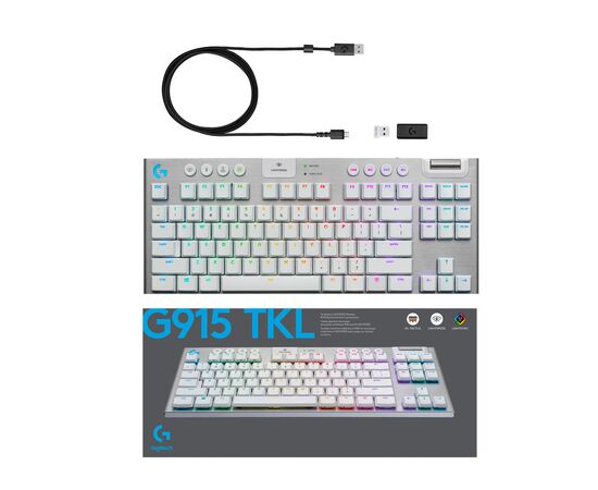 Клавиатура Logitech G915 TKL Lightspeed Wireless RGB Mechanical White (920-009664), изображение 10 Клавиатура Logitech G915 TKL Lightspeed Wireless RGB Mechanical White (920-009664), изображение 10