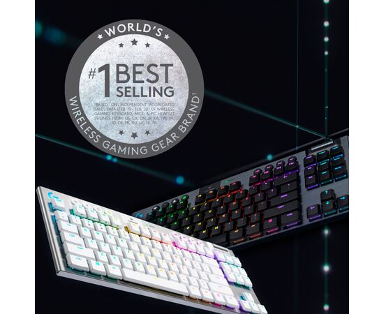 Клавиатура Logitech G915 TKL Lightspeed Wireless RGB Mechanical White (920-009664), изображение 3 Клавиатура Logitech G915 TKL Lightspeed Wireless RGB Mechanical White (920-009664), изображение 3