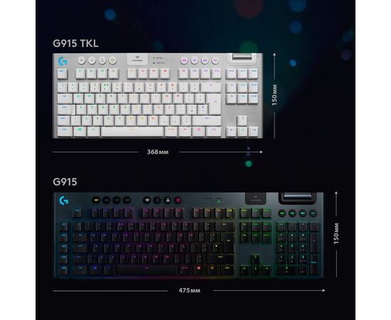 Клавиатура Logitech G915 TKL Lightspeed Wireless RGB Mechanical White (920-009664), изображение 6 Клавиатура Logitech G915 TKL Lightspeed Wireless RGB Mechanical White (920-009664), изображение 6